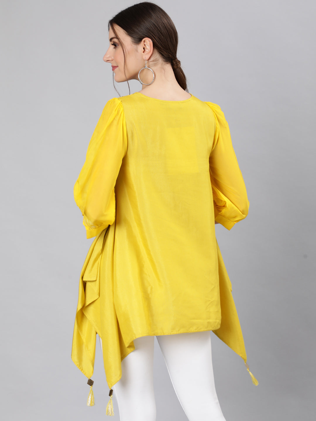 Yellow-Silk-Blend-Hankerchief-Flared-Top