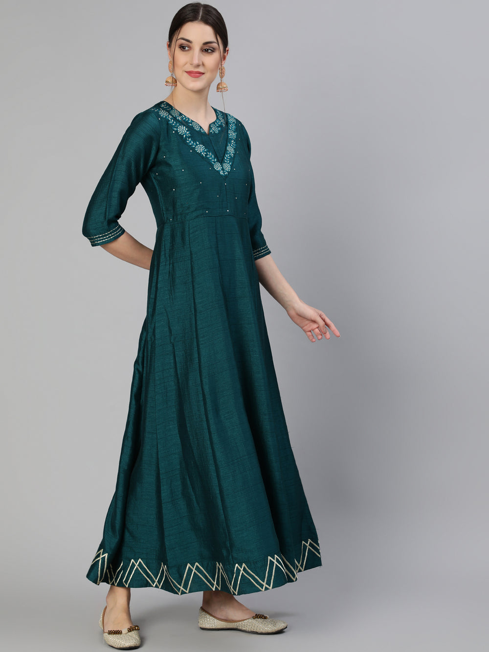 Bottle-Green-Silk-Embroidered-Anarkali-Kurta