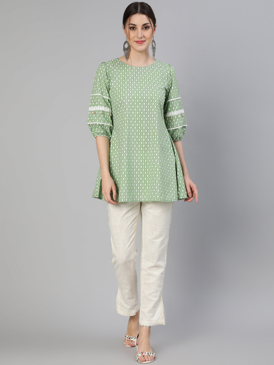 Green-Cotton-Crochet-Laced-Short-Kurti