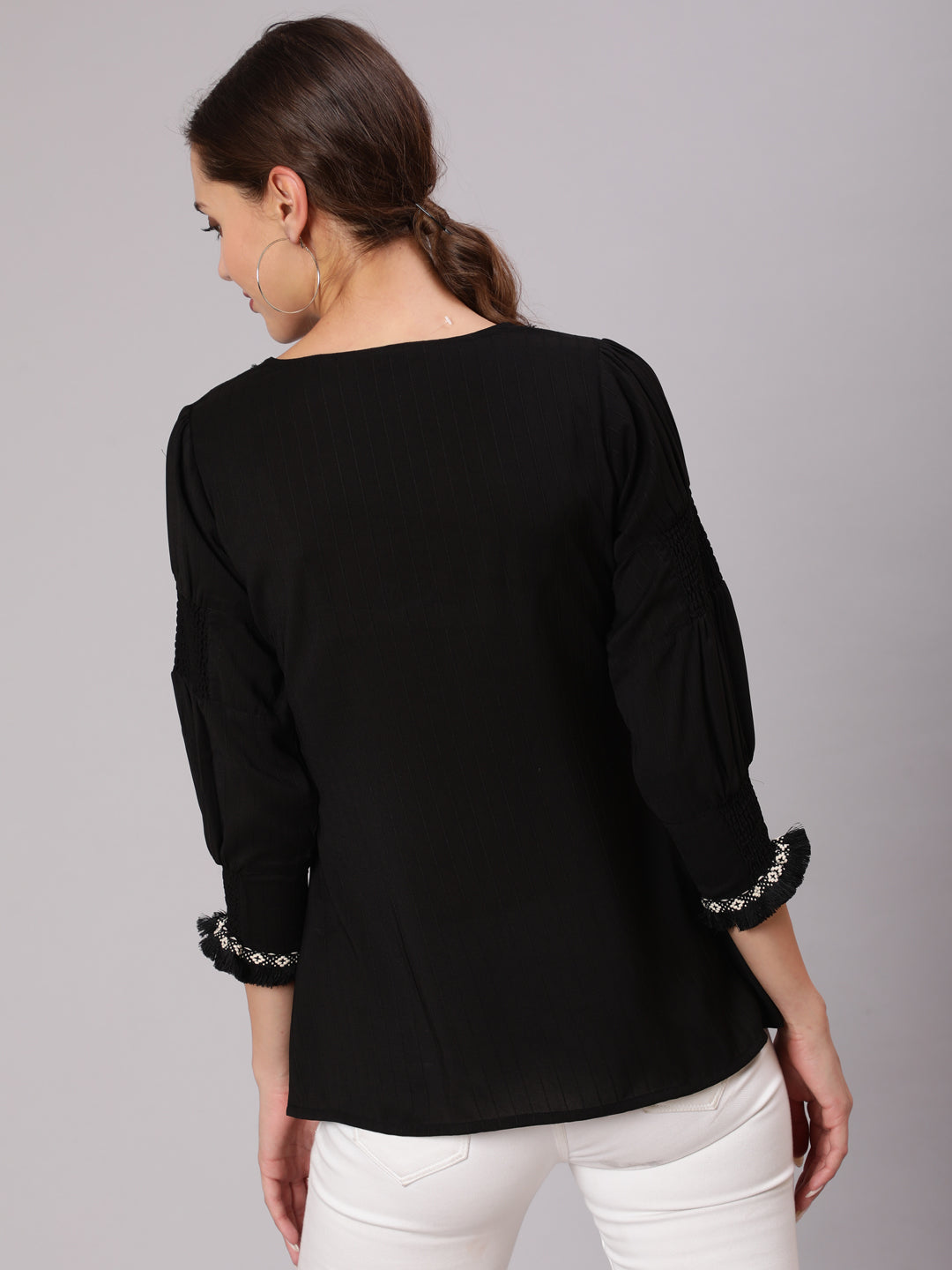 Black-Poly-Silk-Top-With-Smocked-Sleeves