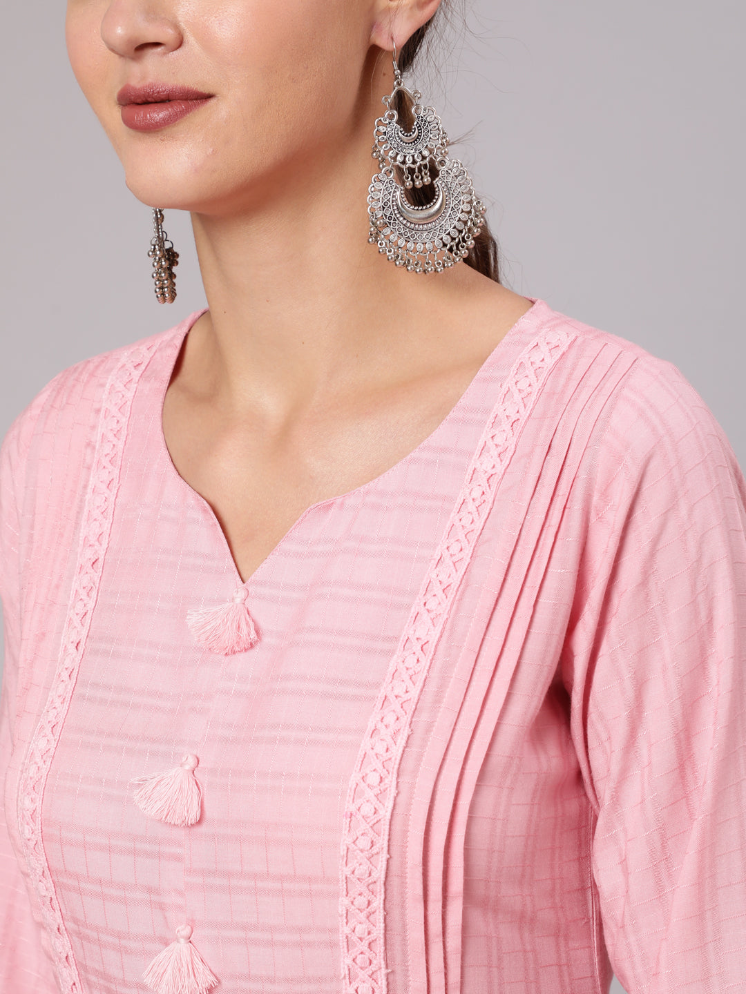 Pink-Pleated-Short-Kurta-With-Tasseles