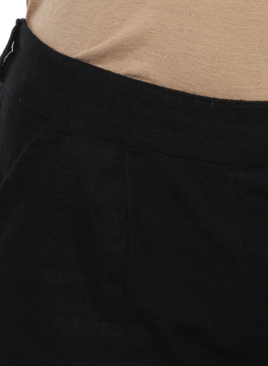 Solid Black Cotton Mid-Rise Cropped Trousers