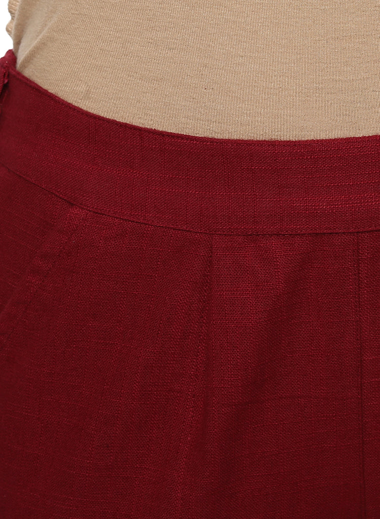 Maroon Solid Cotton Slub Regular Fit Trousers