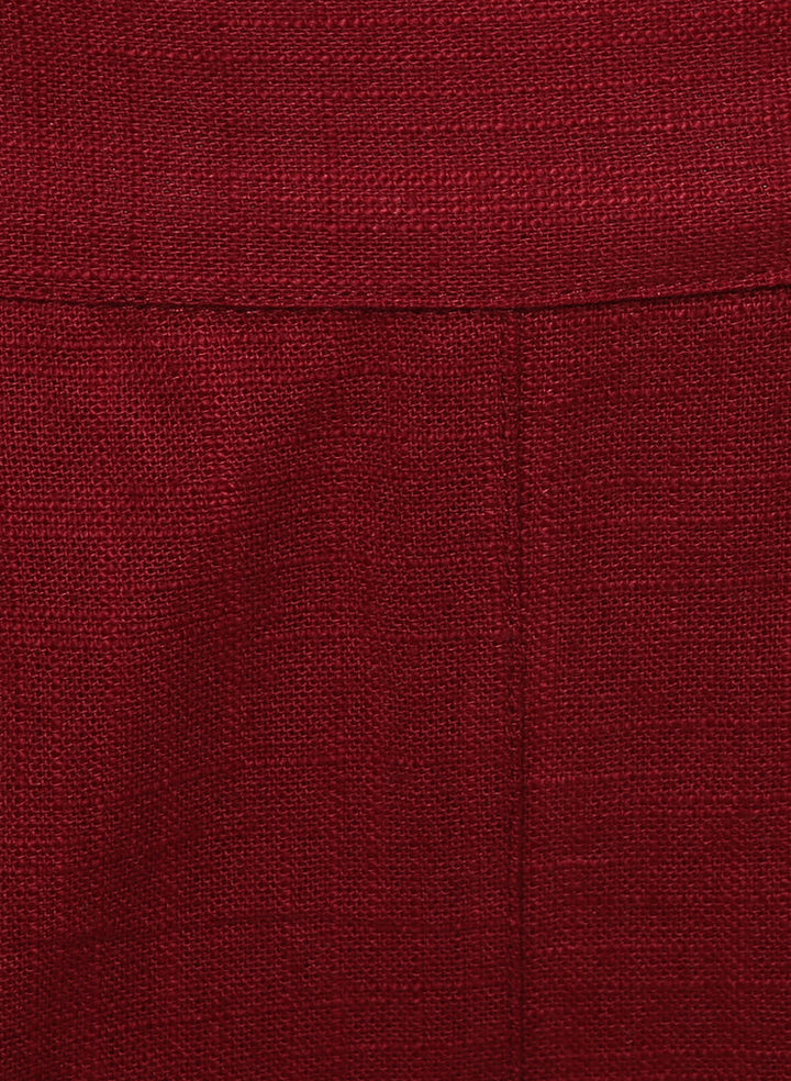 Maroon Solid Cotton Slub Regular Fit Trousers