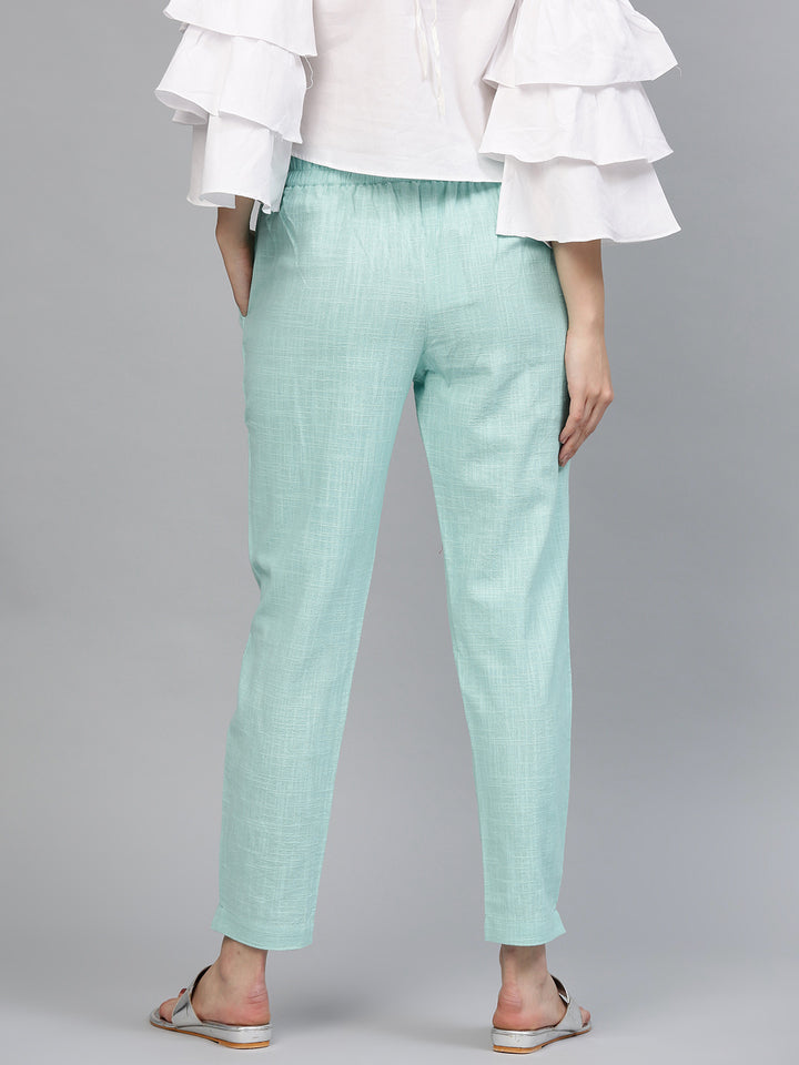 Blizzard Blue Cotton Slub Straight Trousers