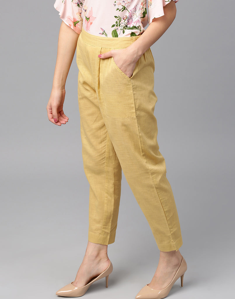 Blonde Yellow Cotton Slub Regular Trousers