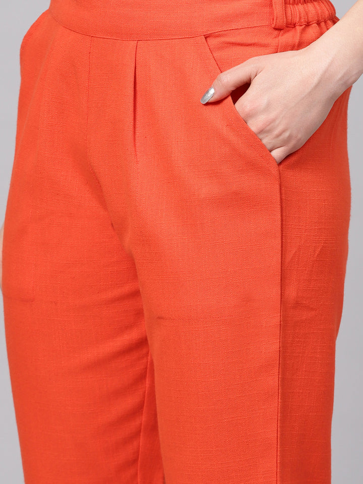 Sunset Orange Cotton Slub Straight Trousers