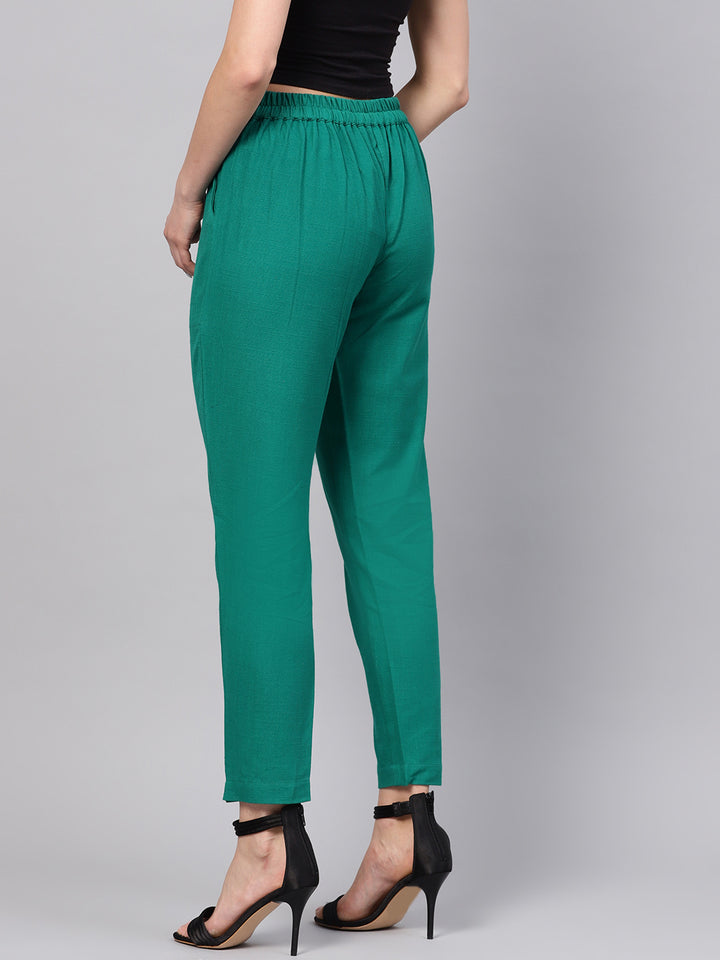 Persian Green Cotton Slub Straight Trousers