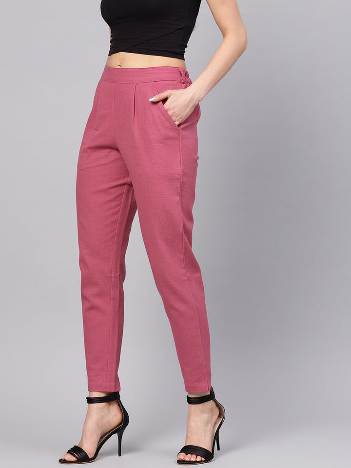 Thulian Pink Cotton Mid-Rise Cropped Trousers