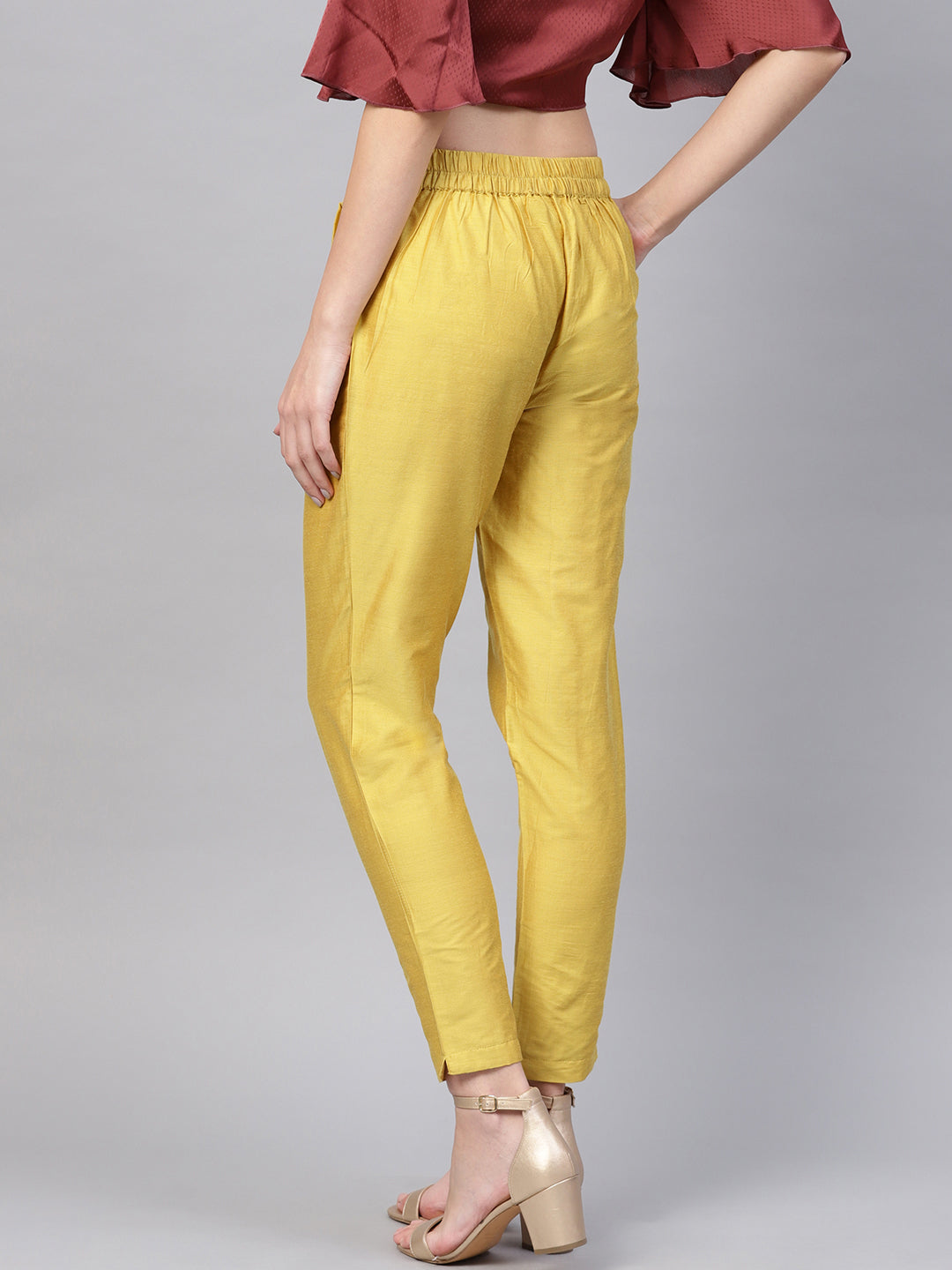 Yellow Chanderi Solid Pant in Shiny Texture