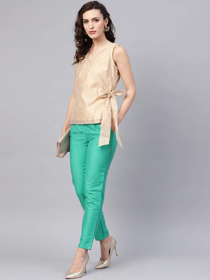 Sea Green Chanderi Solid Pant in Shiny Texture
