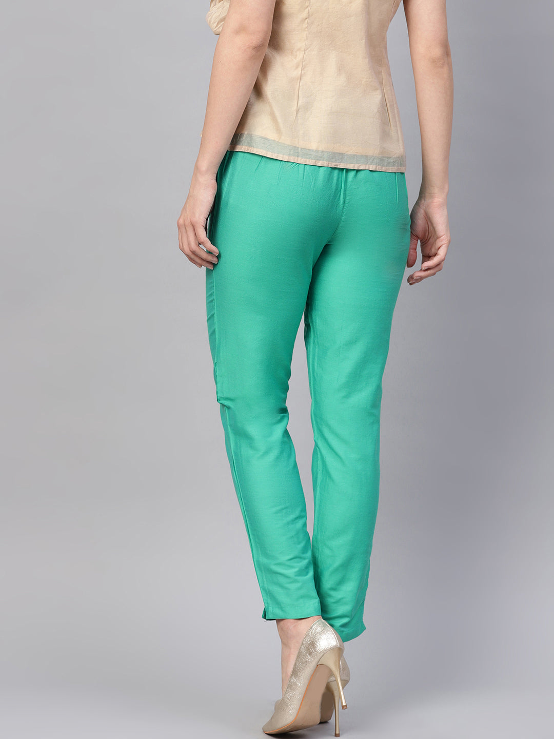 Sea Green Chanderi Solid Pant in Shiny Texture