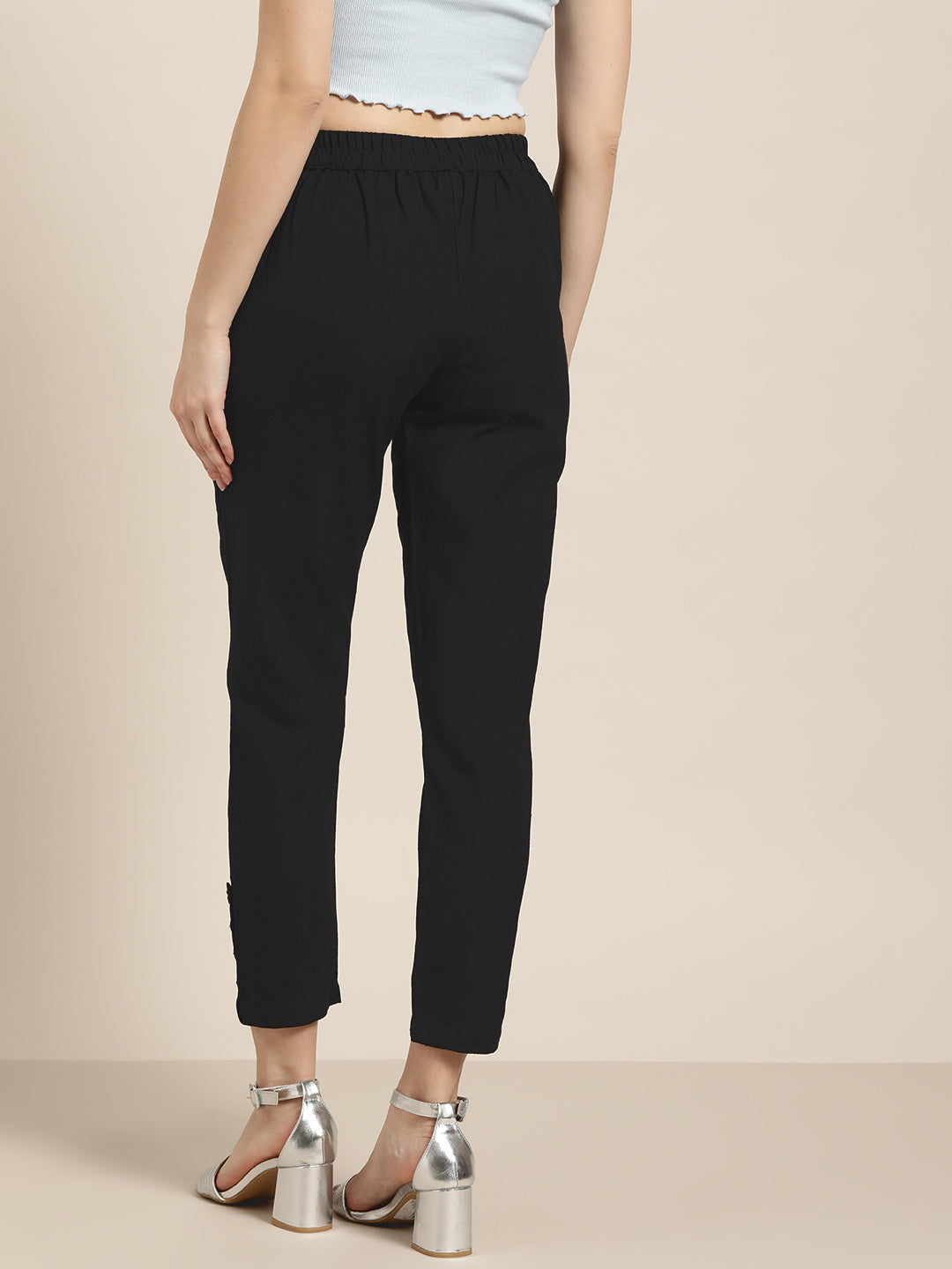 Raven Black Rayon Solid Slim Fit Trousers