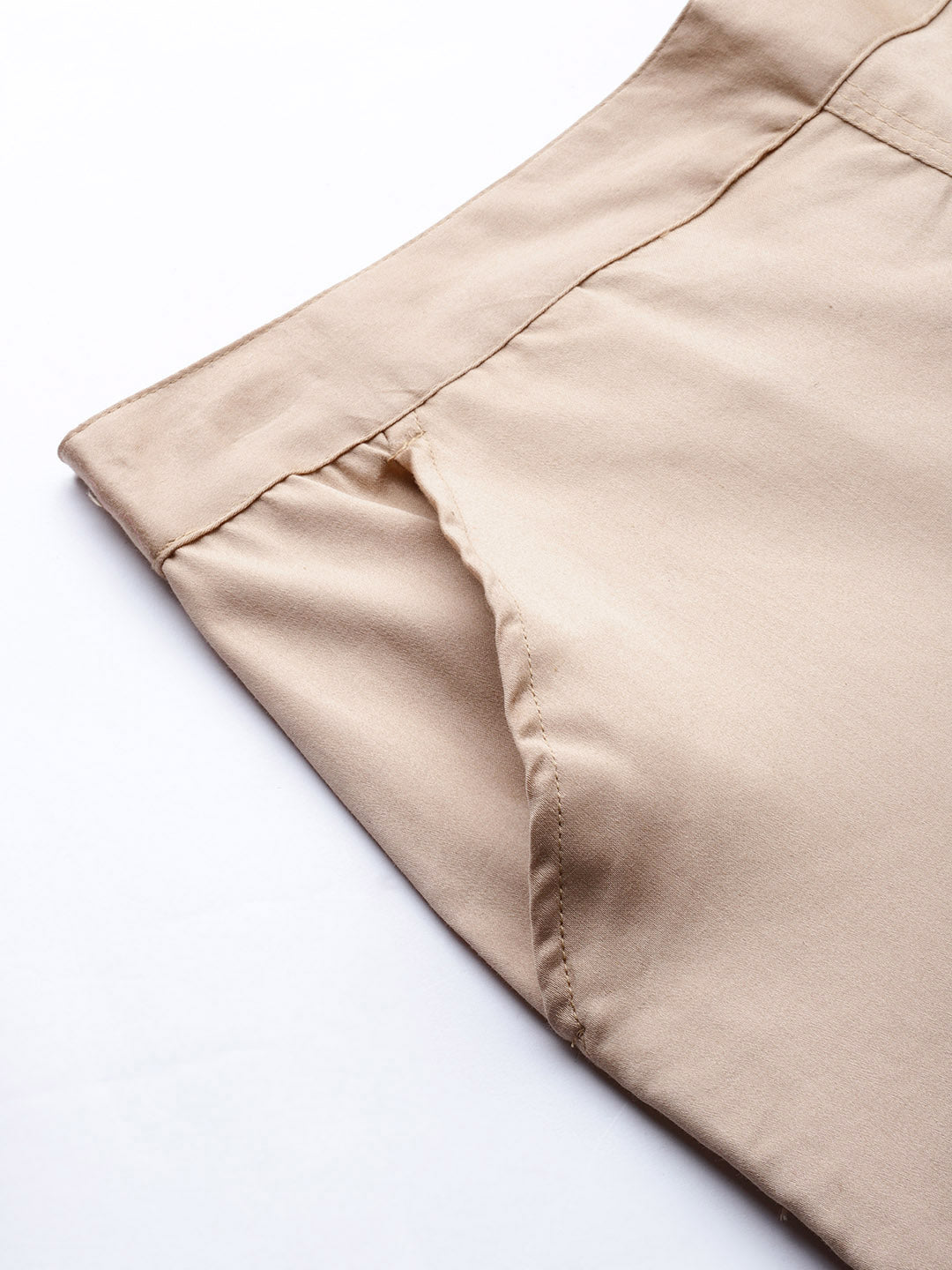 Light Beige Solid Cotton Lycra Pleated Pants