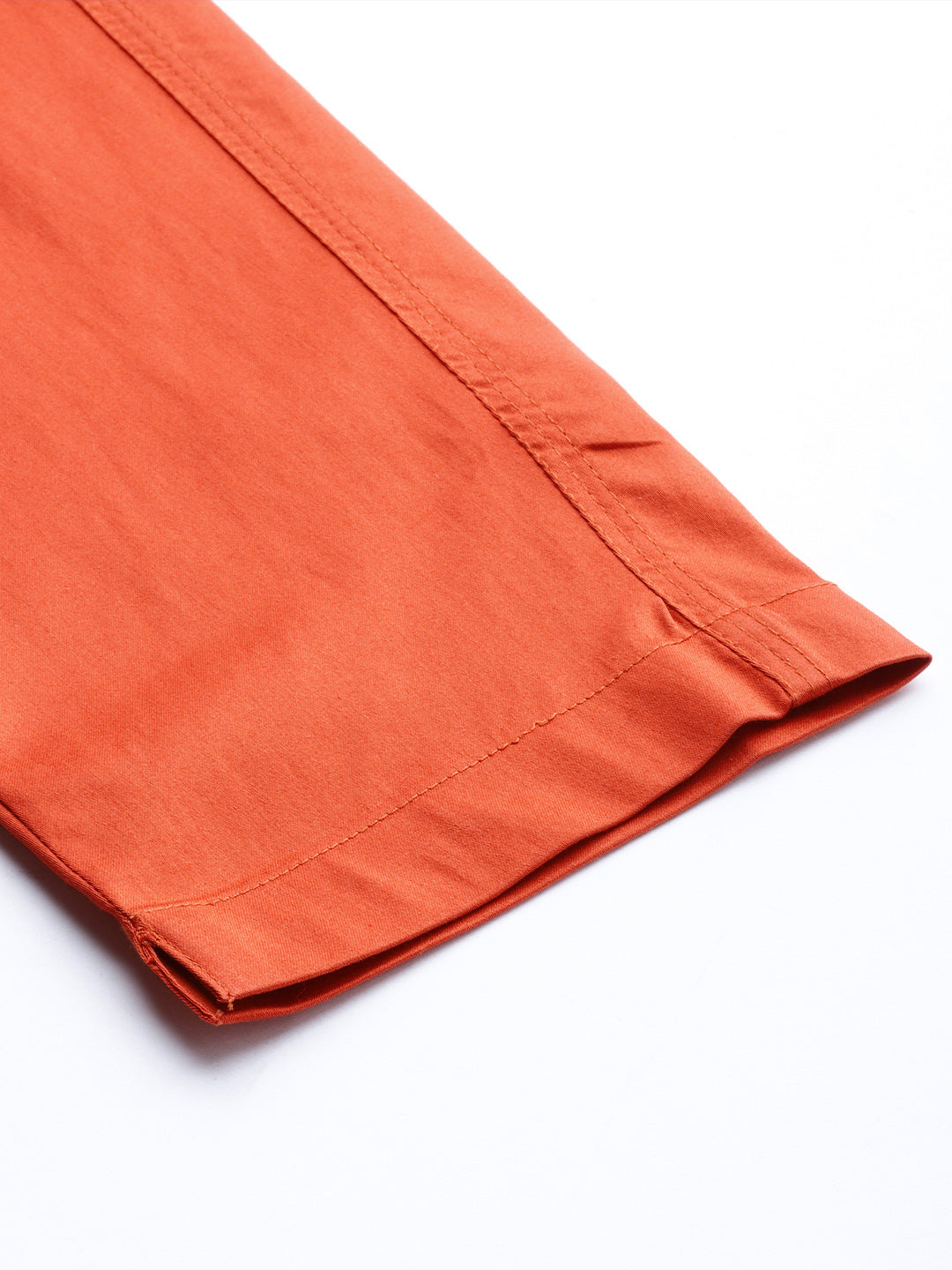 Rust Orange Solid Cotton Lycra Pleated Pants