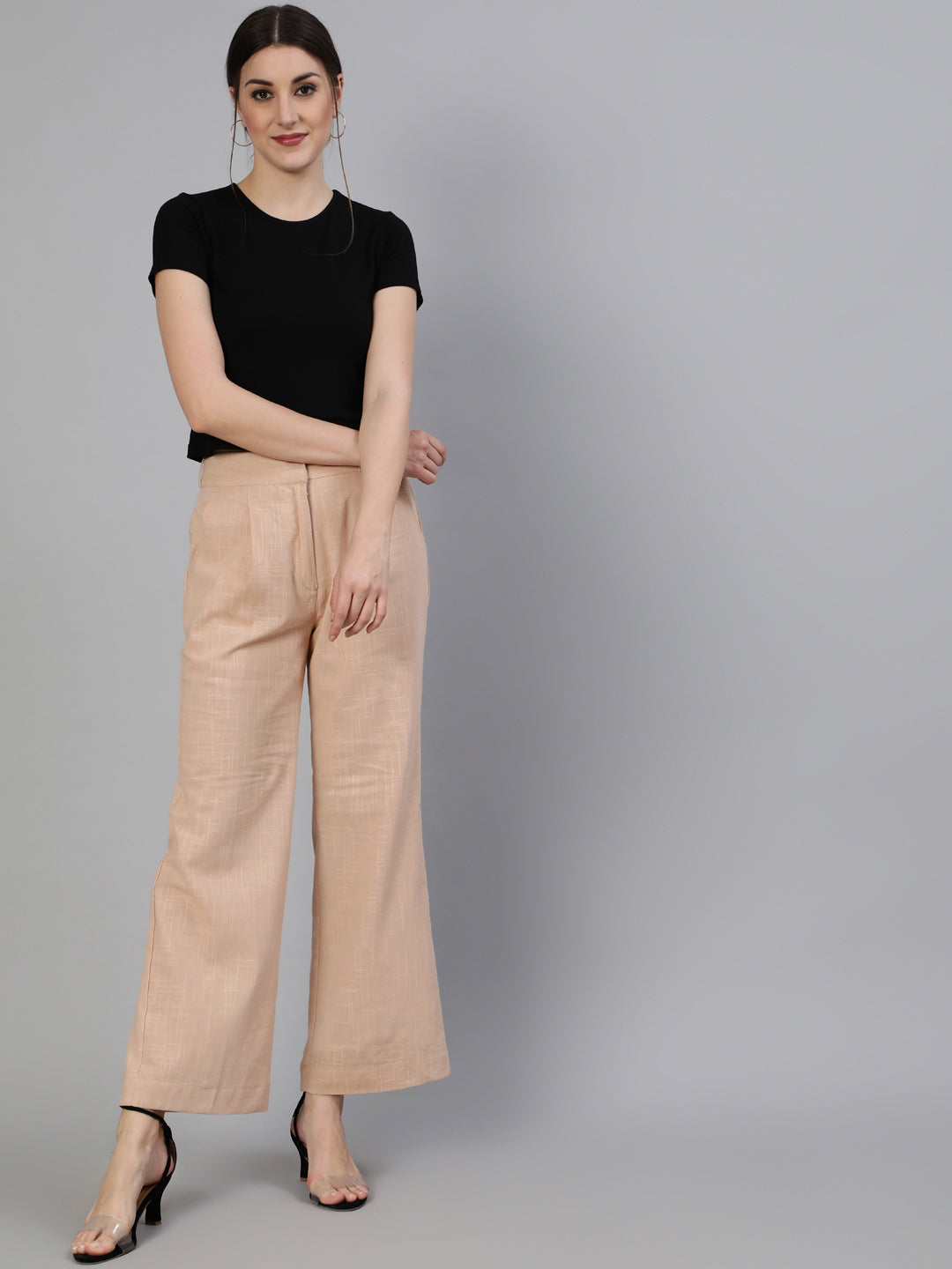 Pink-Clay-Cotton-Flared-High-Rise-Pants