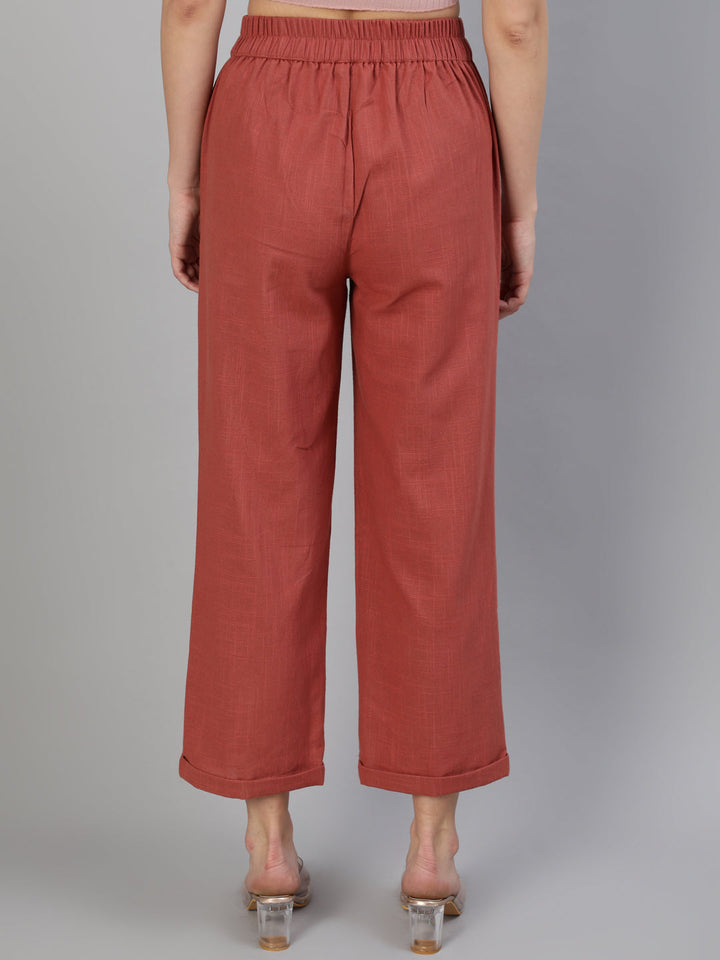 Brick-Red-Cotton-Straight-High-Rise-Pants