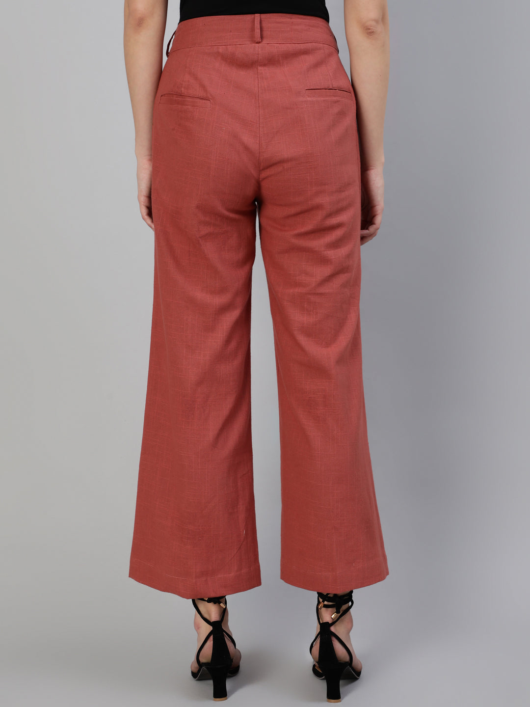 Brick-Red-Cotton-Flared-Parallel-Pants