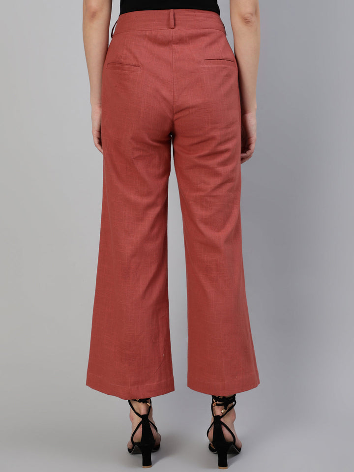 Brick-Red-Cotton-Flared-Parallel-Pants