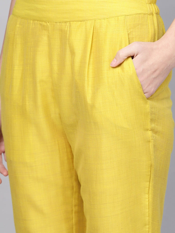 Yellow Yoke Design Handloom Straight Kurta With Trousers
