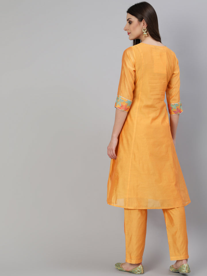 Yellow-Chanderi-A-Line-Kurta-With-Pants