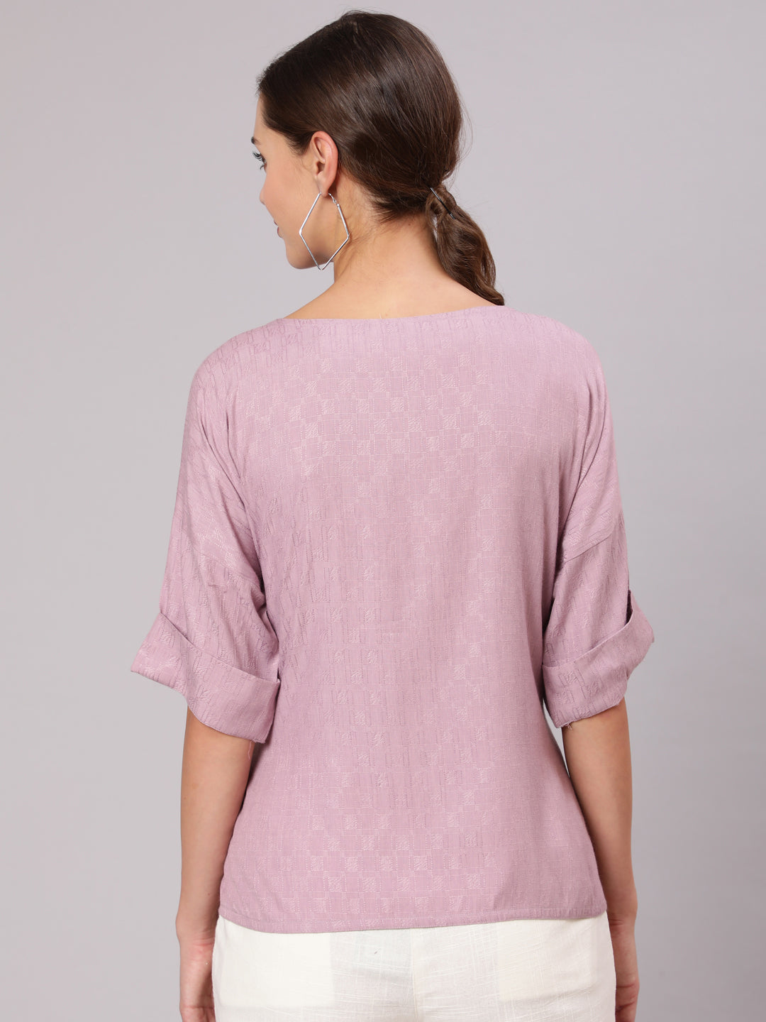 Mauve-Rayon-Top-&-White-Cotton-Flared-Pants