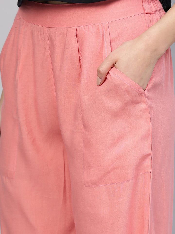 Pink Rayon Formal Palazzo Pants with Pockets