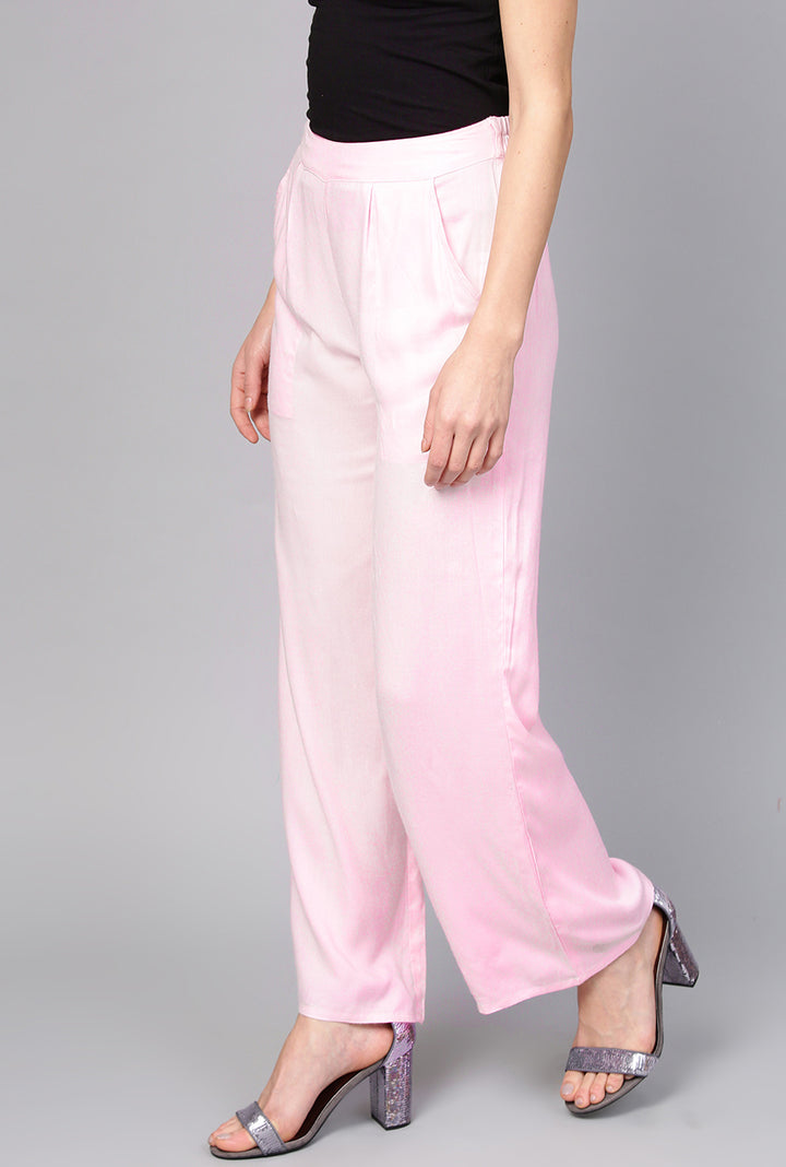 Light Pink Rayon Formal Palazzo Pants with Pockets