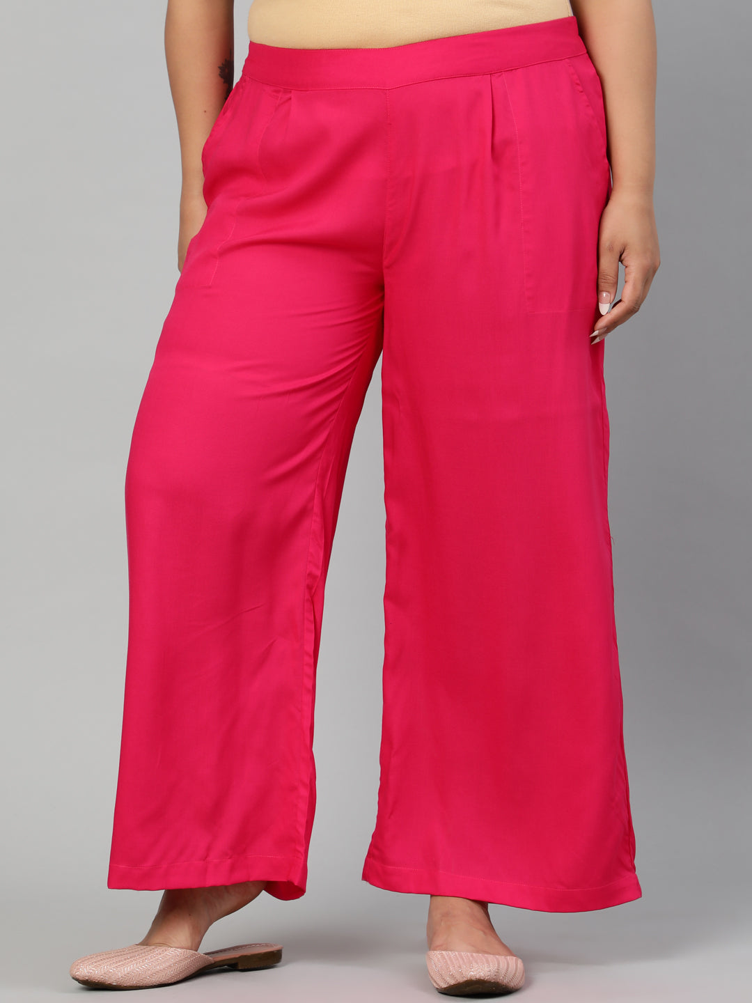 Fuchsia Solid Rayon Palazzo in Pleated Details