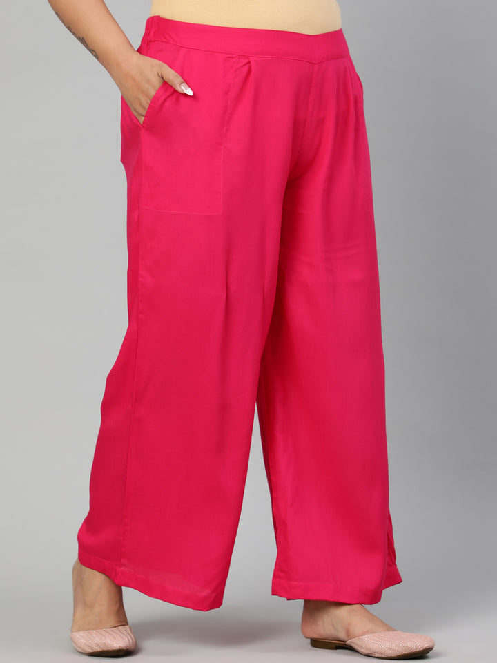 Fuchsia Solid Rayon Palazzo in Pleated Details