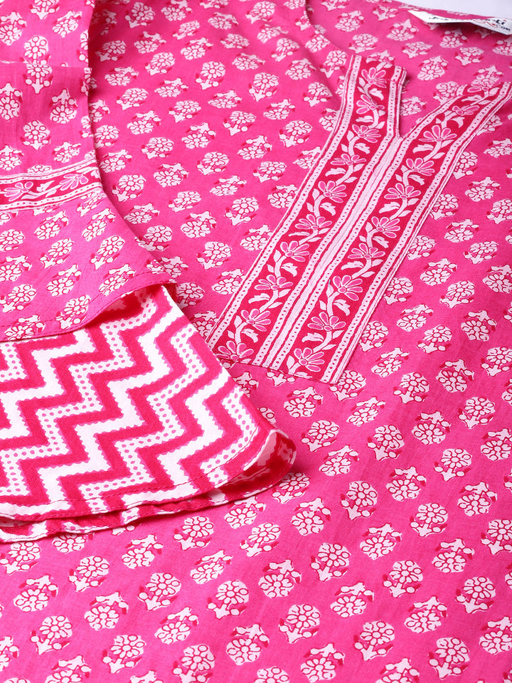Dual Pink Ethnic & Chevron Print Kurta Set