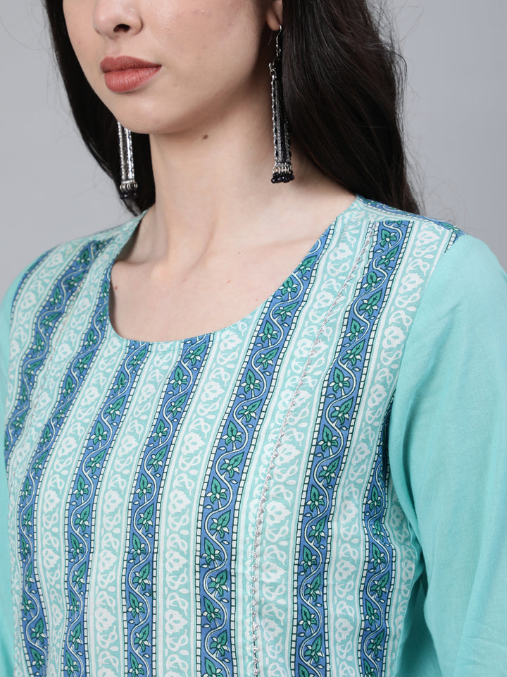 Dark Blue Cotton Printed Palazzo Suit Set