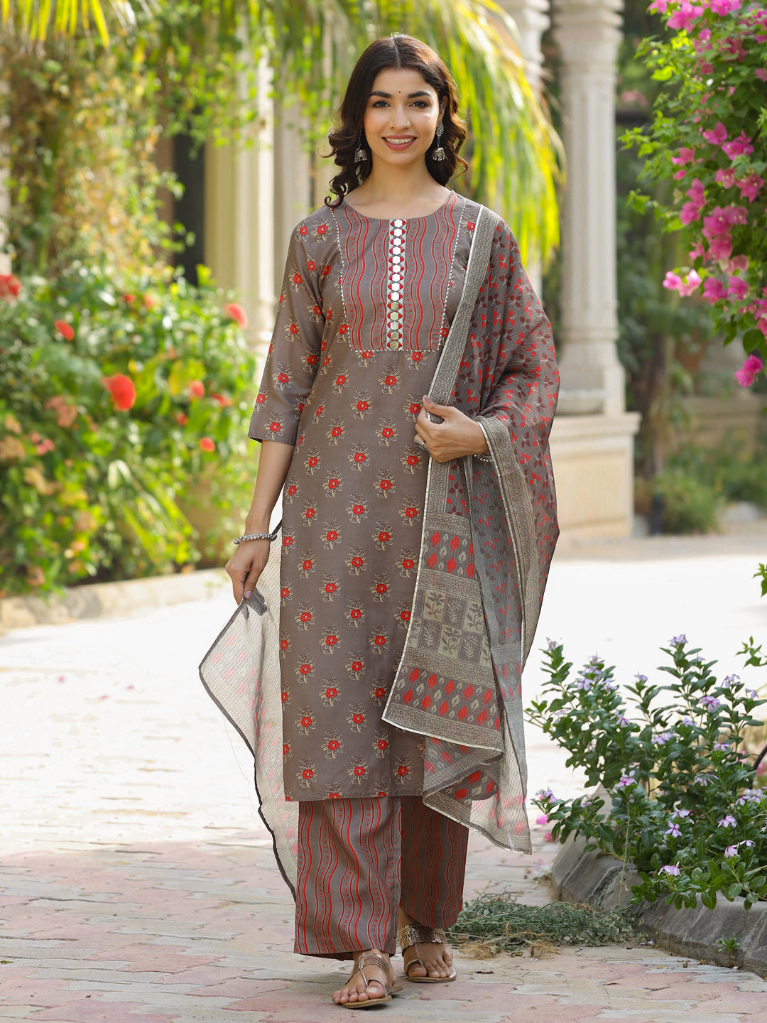 Grey-Silk-Blend-Kurta-With-Palazzo-&-Dupatta