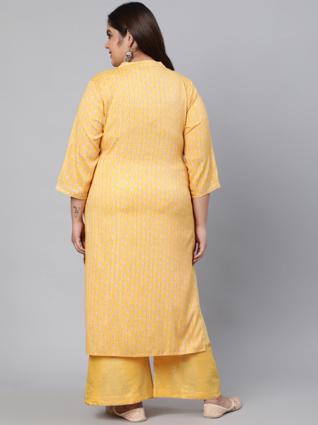 Yellow Rayon Gold Foil Print Kurta with Palazzo