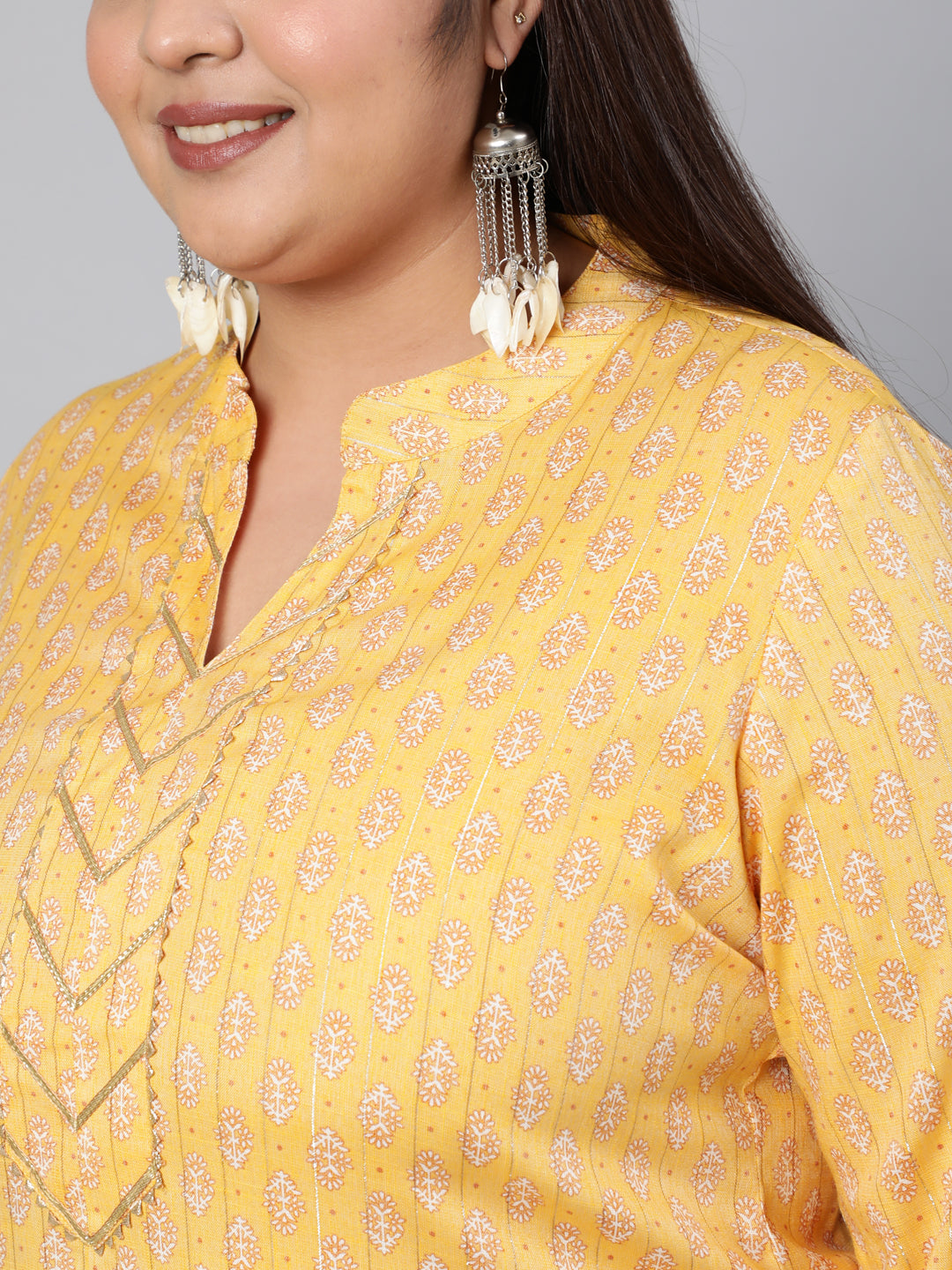 Yellow Rayon Gold Foil Print Kurta with Palazzo
