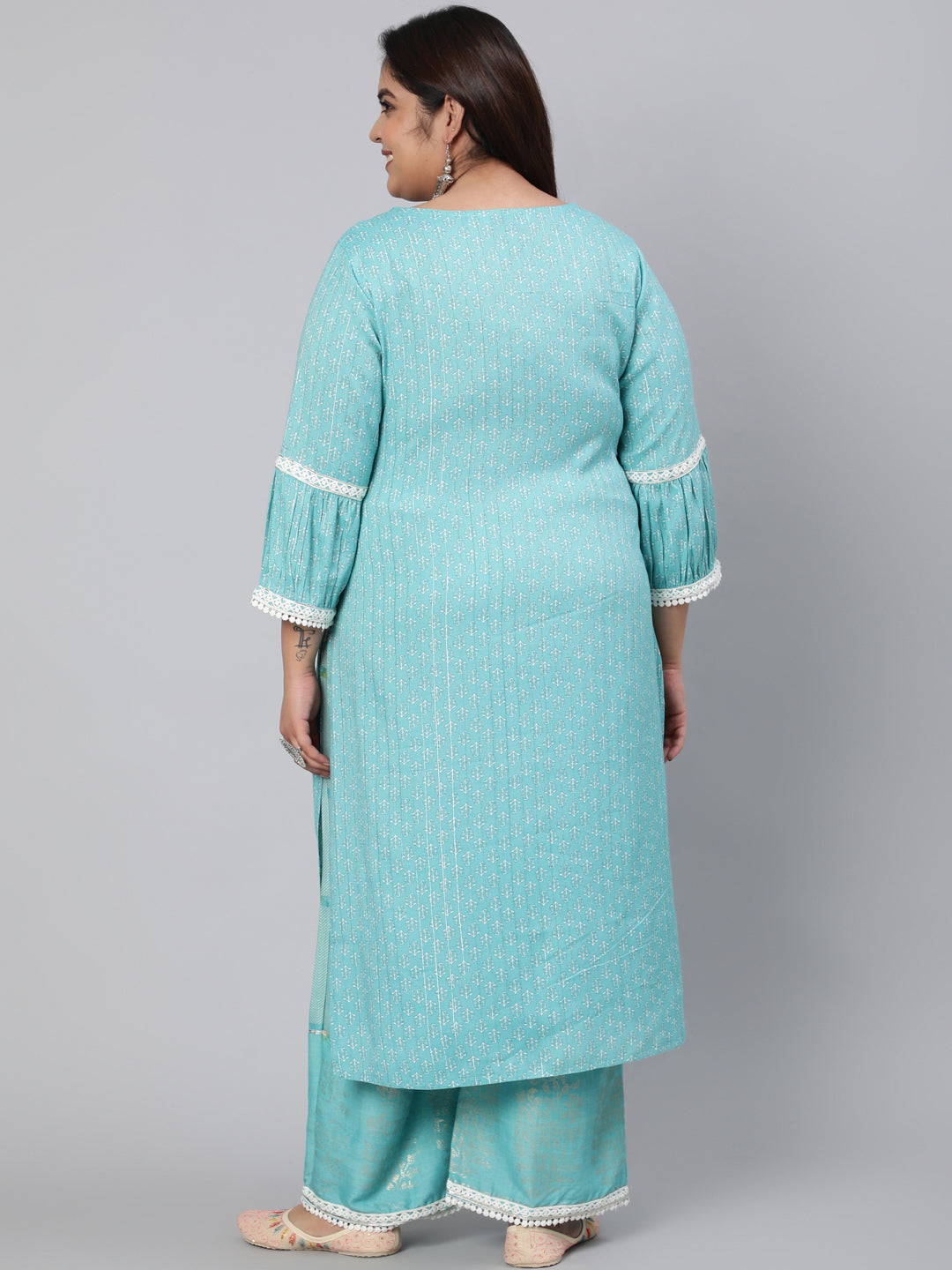 Blue Rayon Gold Foil Printed Kurta With Palazzo