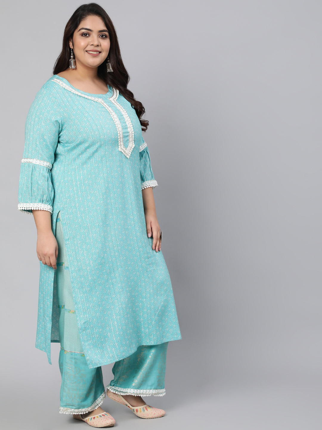 Blue Rayon Gold Foil Printed Kurta With Palazzo