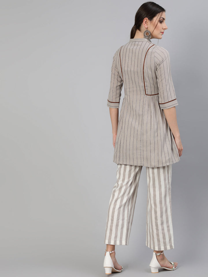 Grey-Yarn-Dyed-Striped-Poly-Cotton-Co-Ord-Set