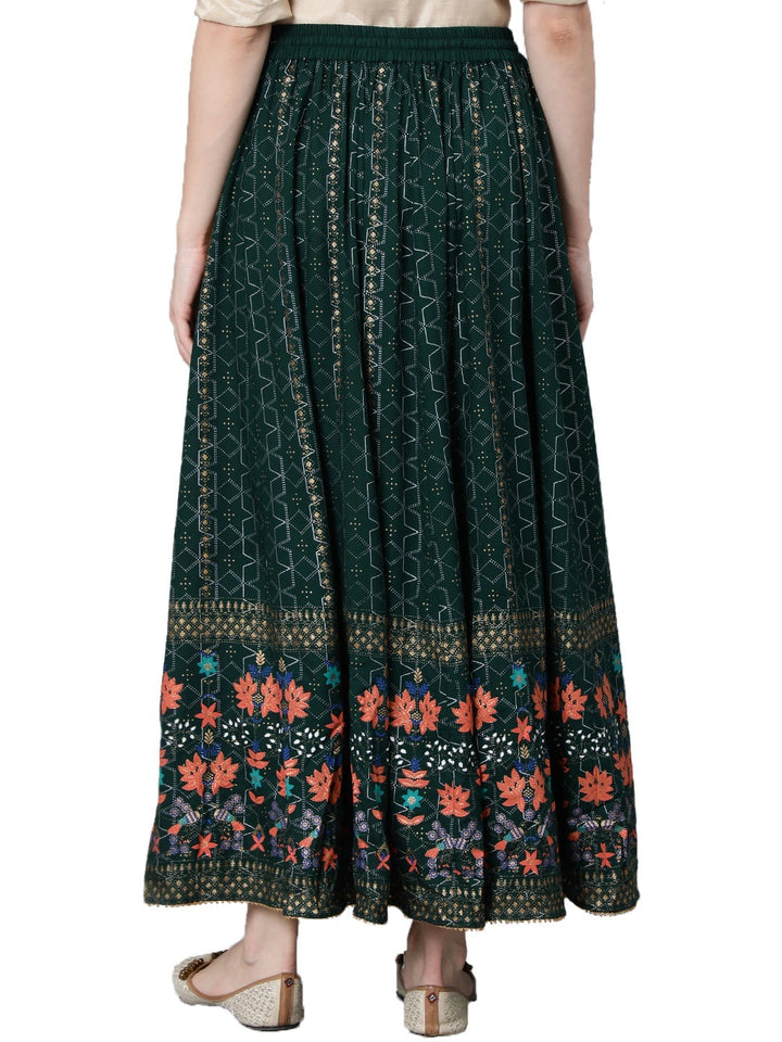 Green & Gold Floral Khadi Print Maxi Skirt