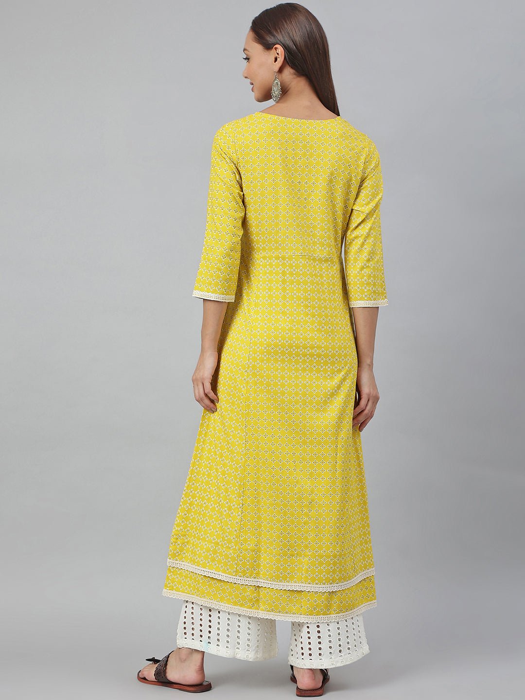 Yellow Rayon Botanical Printed A-Line Kurta