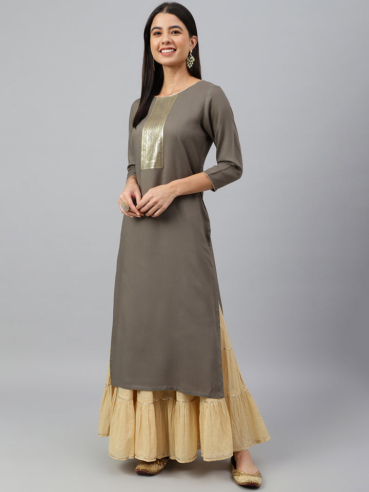 Truffle Gray Color Rayon Solid Straight Kurta