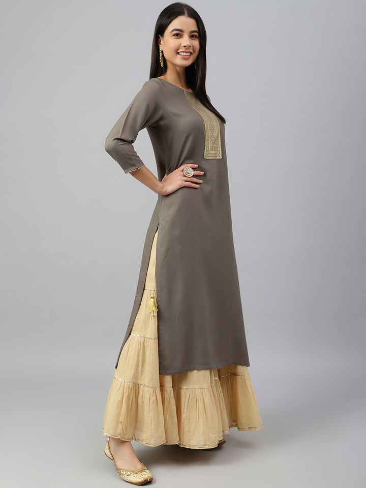 Truffle Gray Color Rayon Solid Straight Kurta