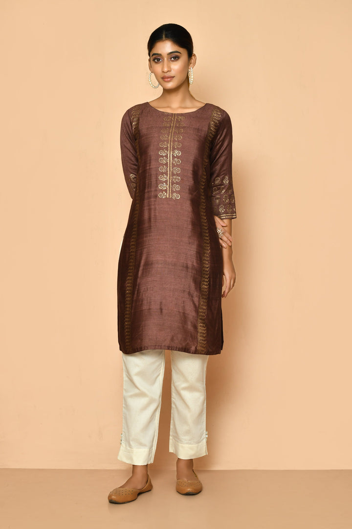 Jasper Rose Brown Handloom Cotton Silk Kurta