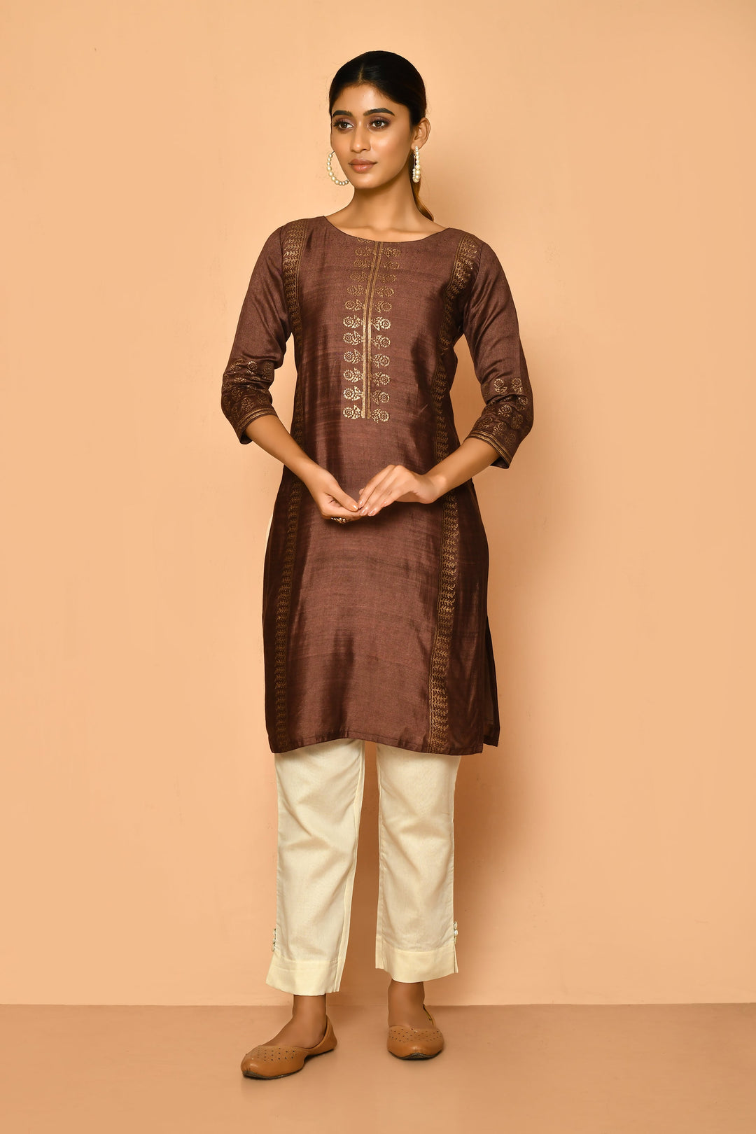 Jasper Rose Brown Handloom Cotton Silk Kurta