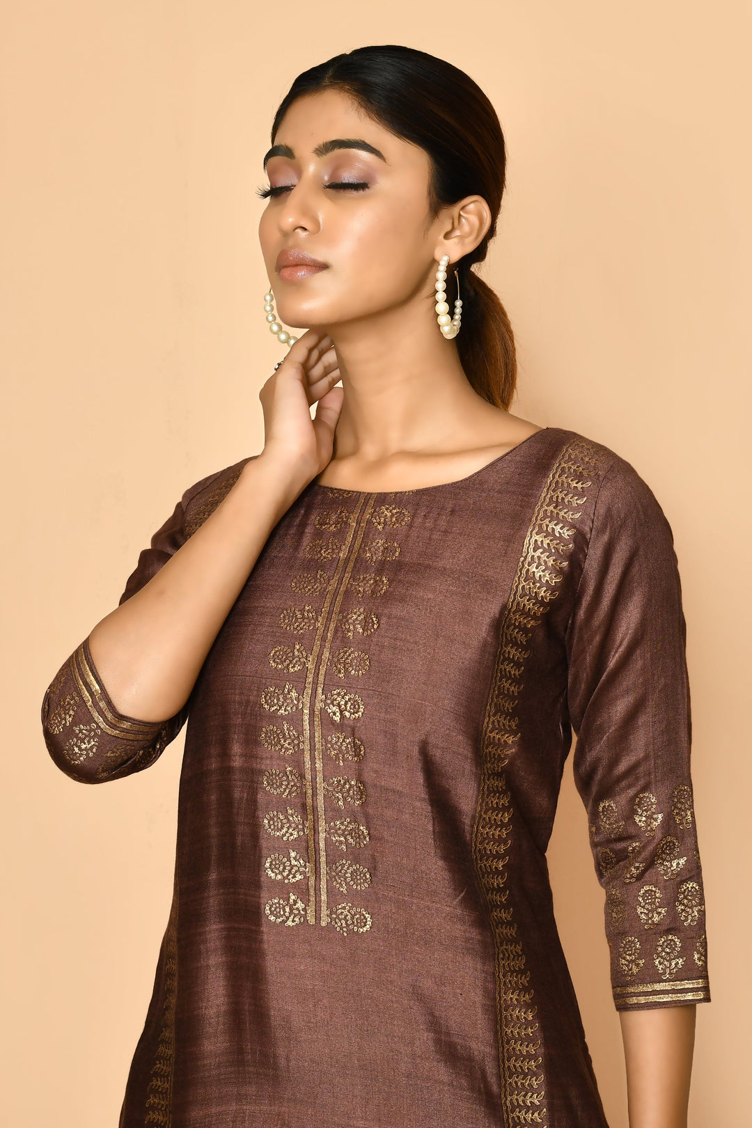 Jasper Rose Brown Handloom Cotton Silk Kurta