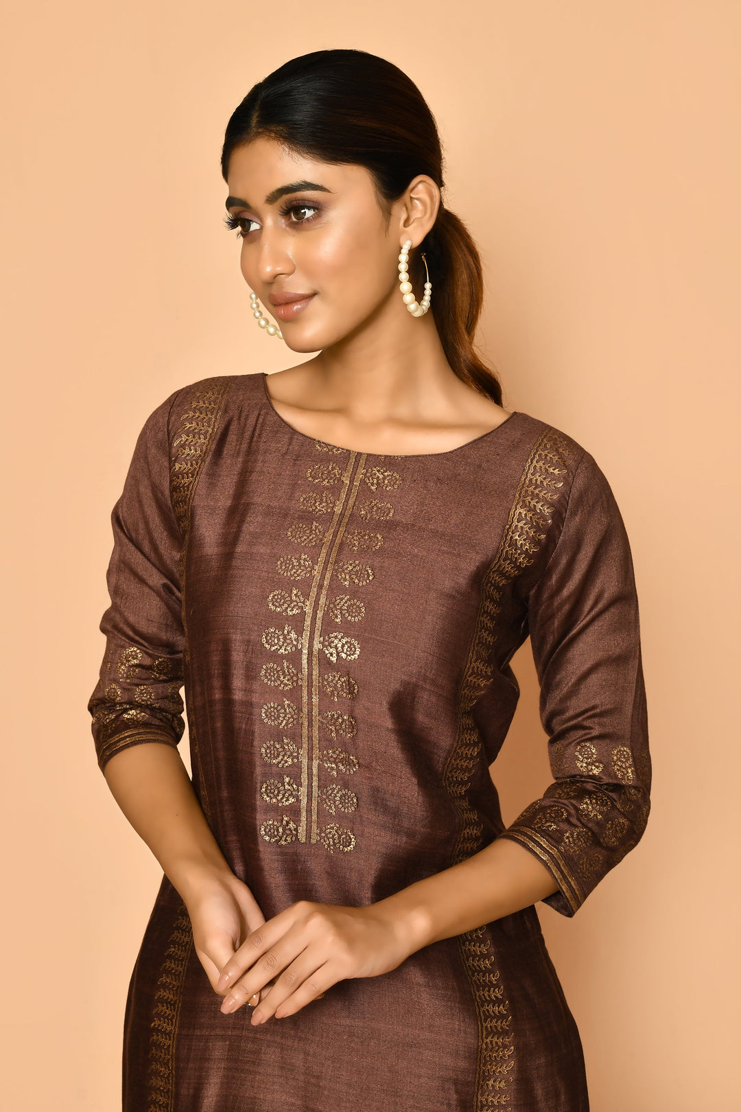 Jasper Rose Brown Handloom Cotton Silk Kurta