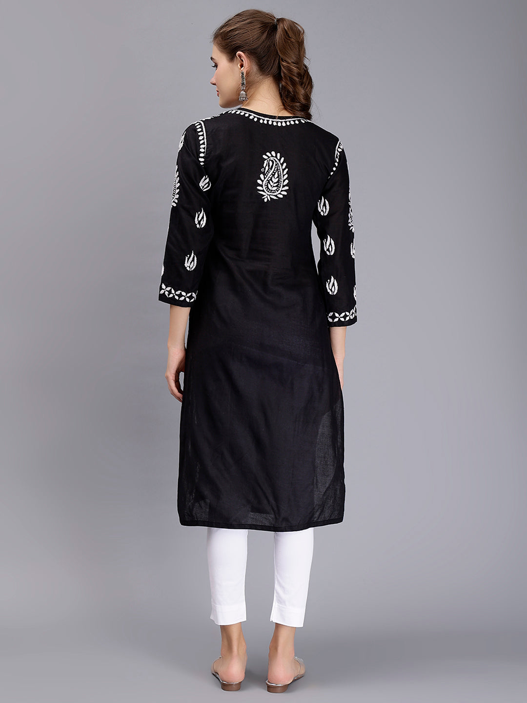 Jet Black Cotton Handwoven Chikankari Kurti