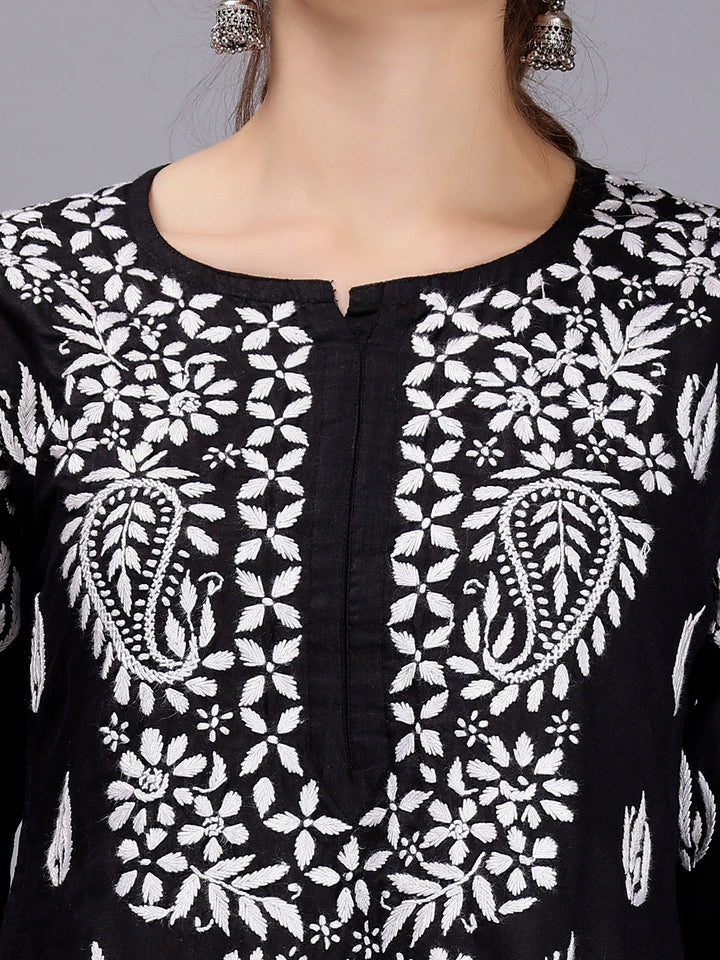 Jet Black Cotton Handwoven Chikankari Kurti