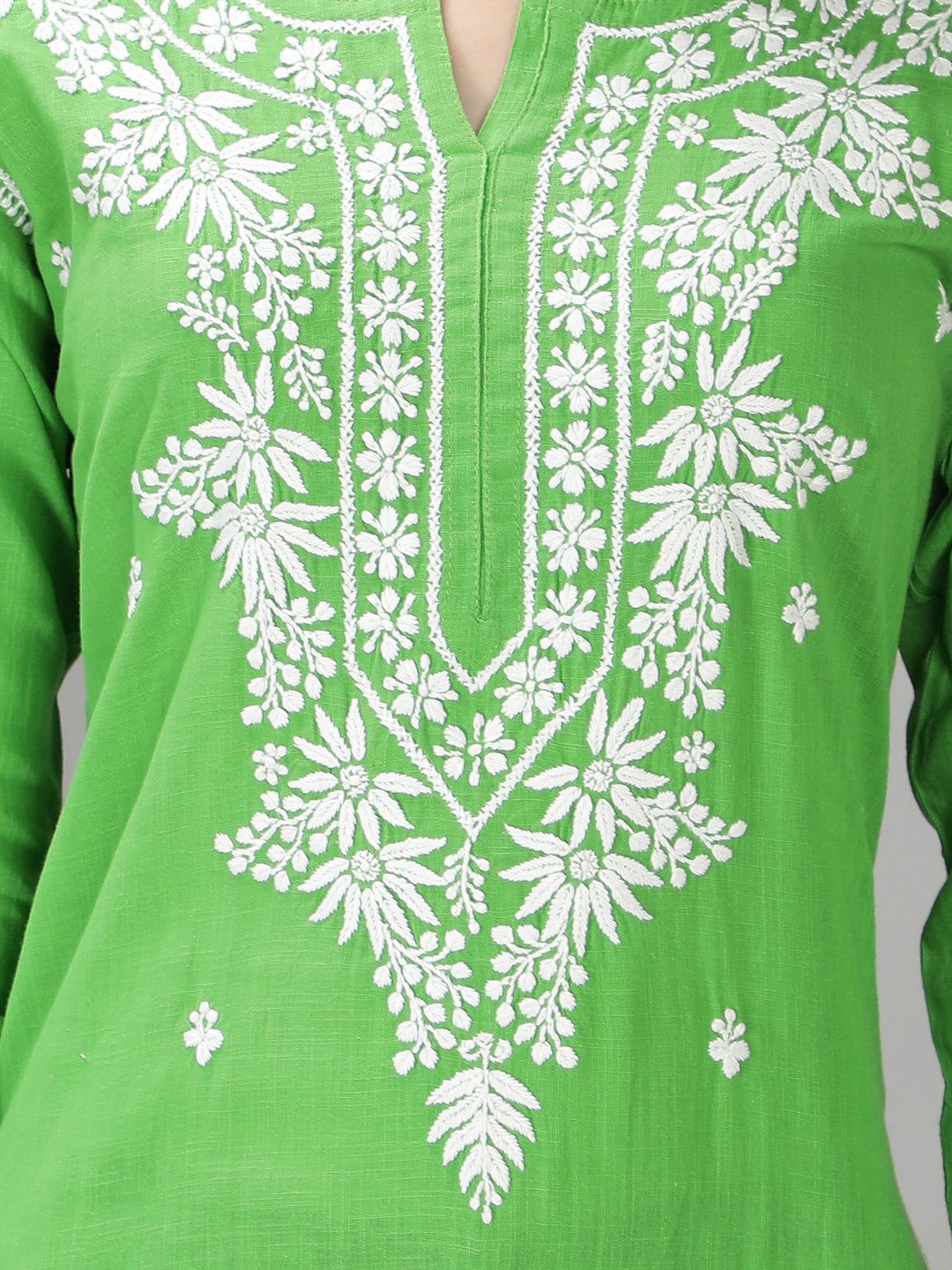 Kelly Green Cotton Chikankari Straight Kurta