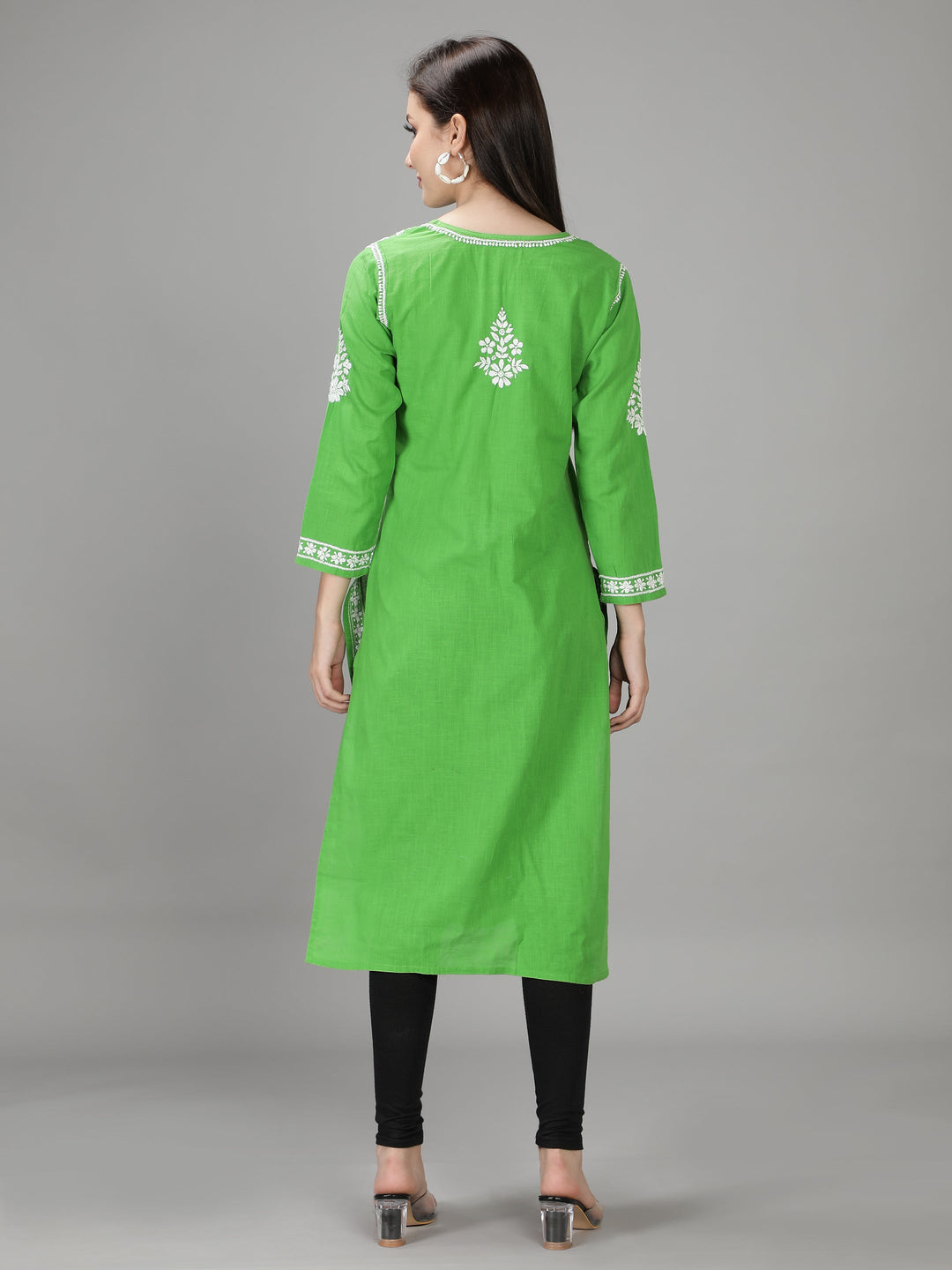 Kelly Green Cotton Chikankari Straight Kurta